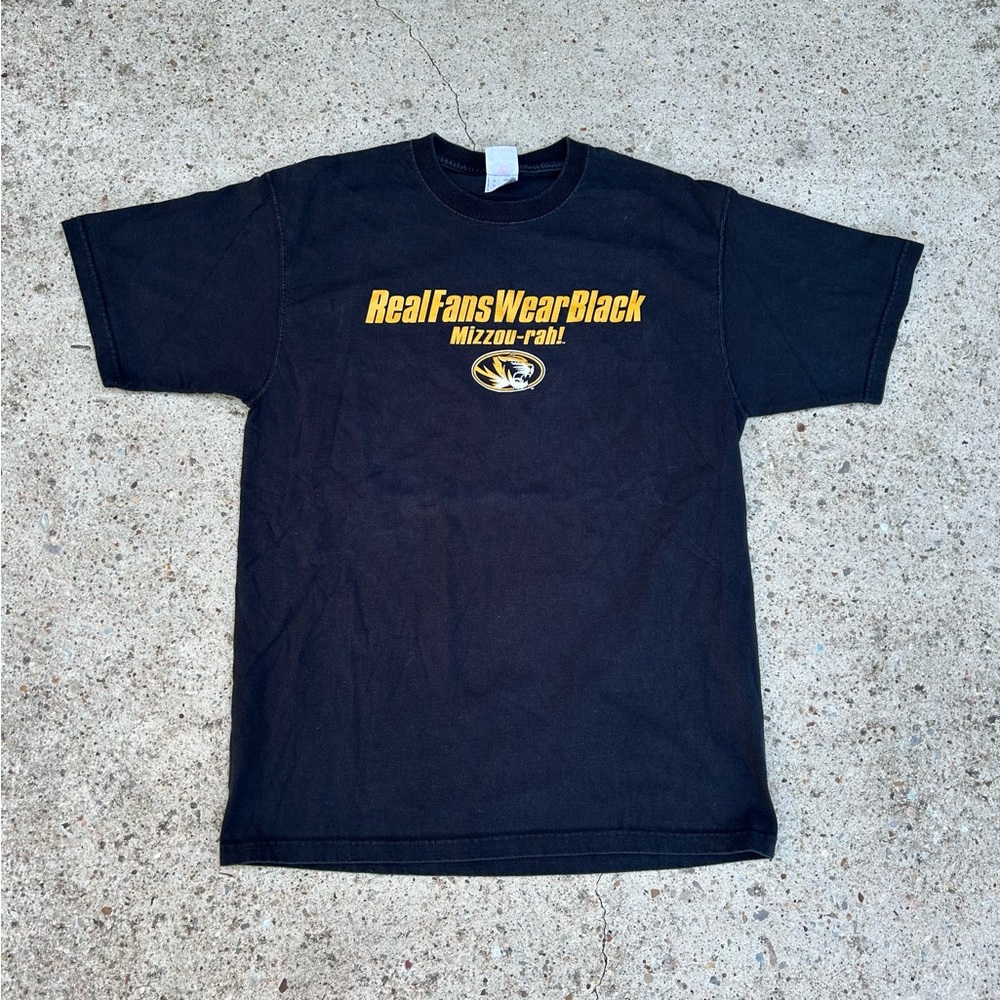 Vintage Y2K Fruit of Loom Mizzou Tigers Mizzou-rah Black Short Sleeve Shirt L